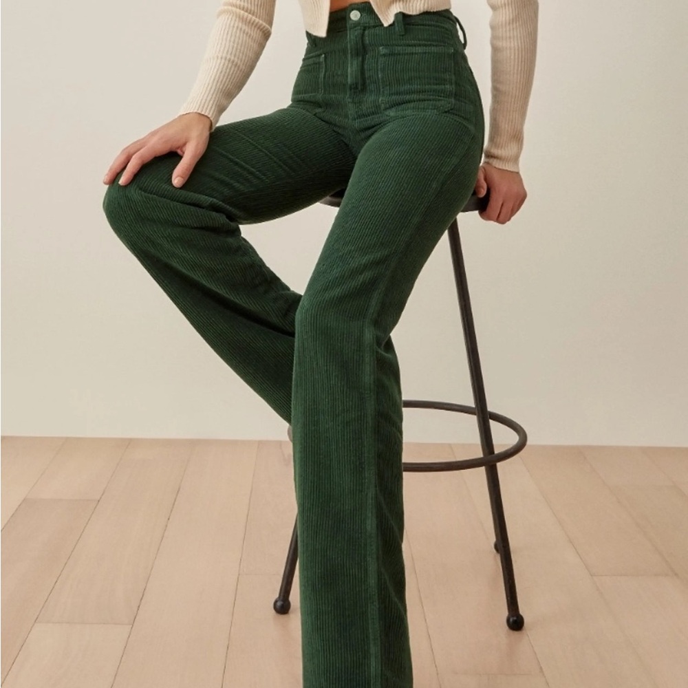 Reformation Alyssa Wide Leg Corduroy Pants - Forest Green, NWT
